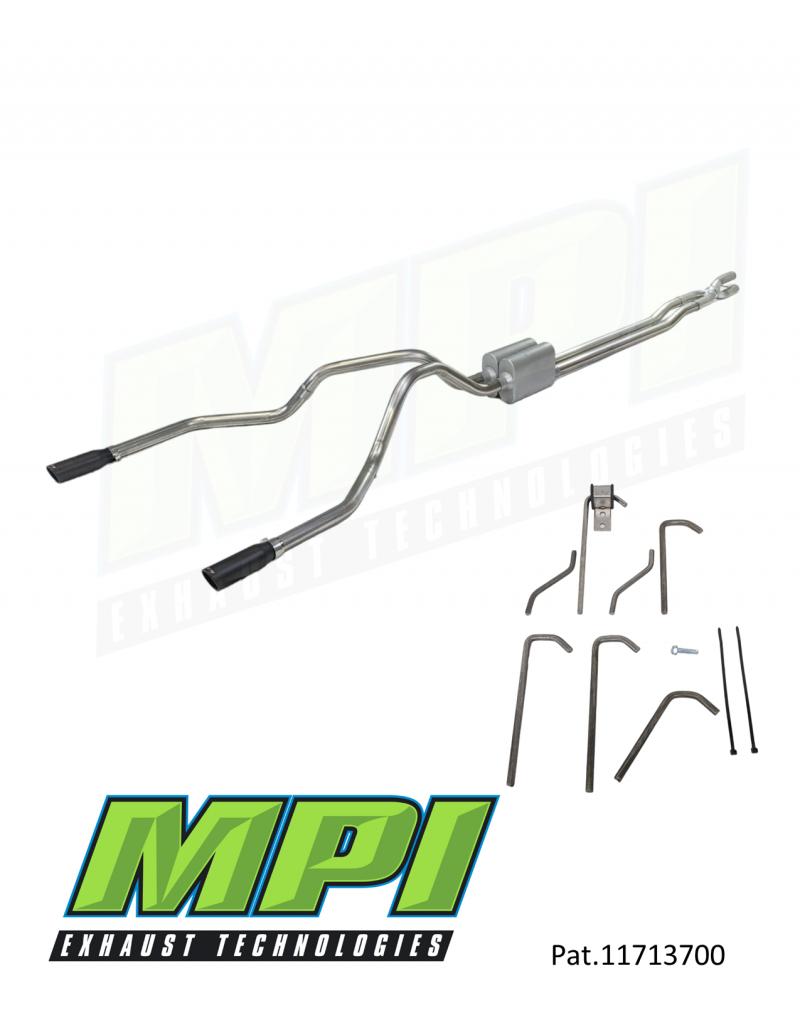 MPI Exhaust Technologies Weld-on Kit w/Mufflers & Powder Coated Black Tips Ford - F352-UBPSBLK-W